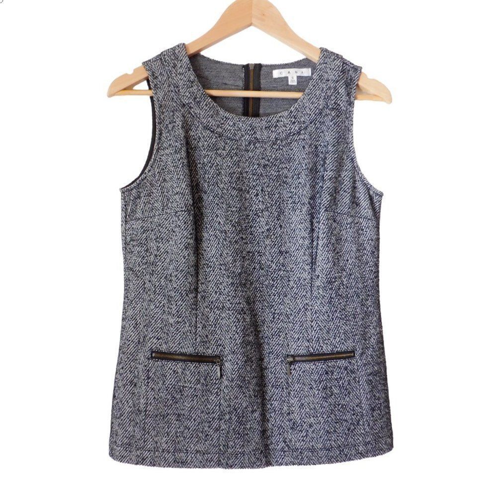 CABI Herringbone Tweed Top Vest Black Sleeveless Size Small CeCe #993